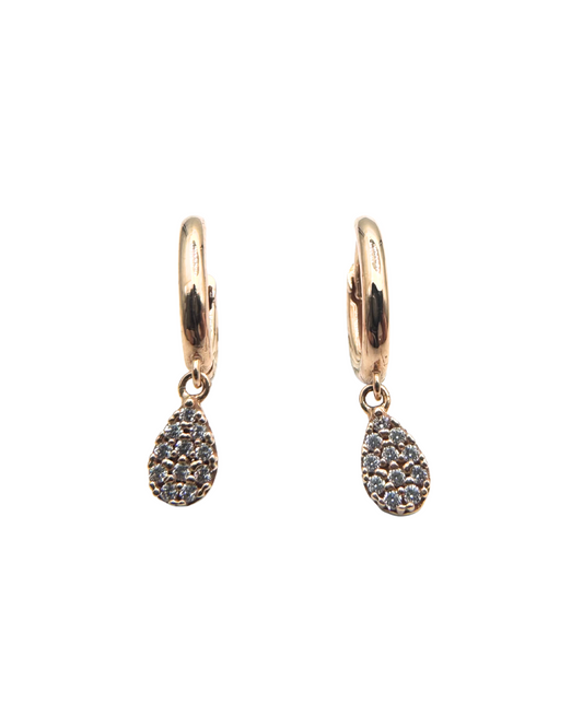 18KT Rose Gold Drop Dangling Hoop Earrings with White or Red Zircons