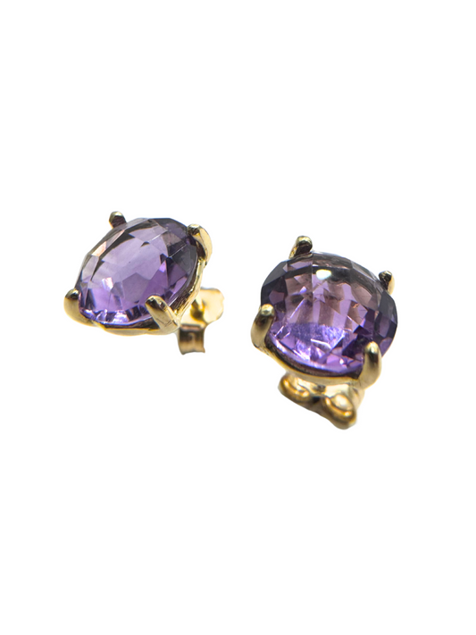 Yellow Gold Earrings with Briol-Cut Amethysts