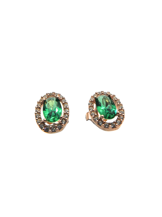 18KT Rose Gold Stud Earrings with White and Green Zirconia
