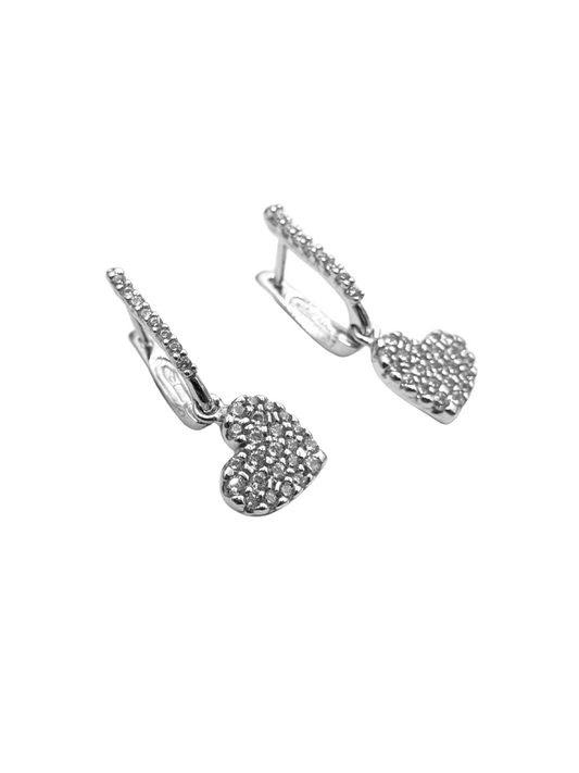 18KT White Gold and Zirconia Heart Pendant Earrings