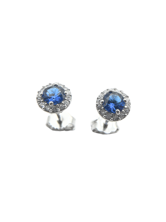 18KT White Gold Light Point Earrings with Blue and White Zirconia