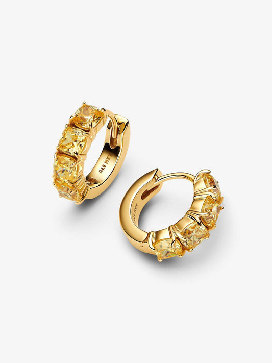 Orecchini Pandora Cerchi Cristalli Gialli Placcatura In Oro 14k