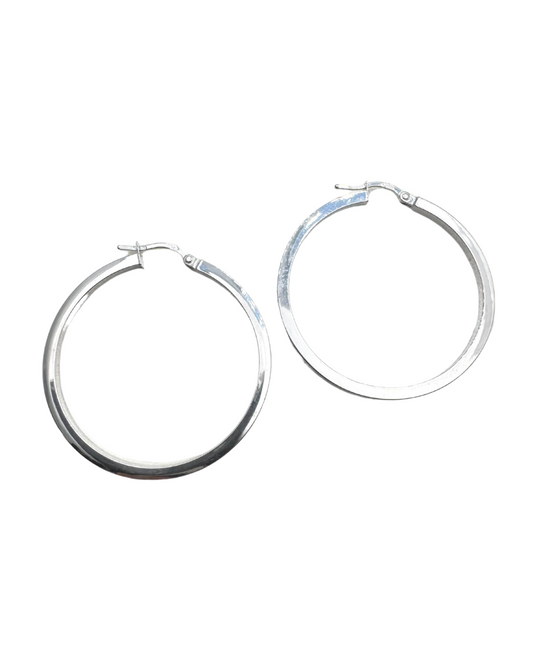 18KT White Gold Hoops with Square Barrel