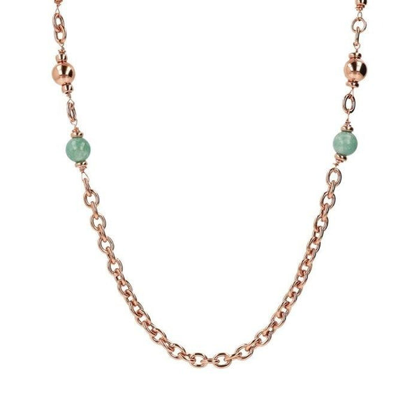 Collana Bronzallure a Catena Rolo con Maglie Rettangolari e Sfere Di Quarzite VerdeWSBZ02136.LGQ