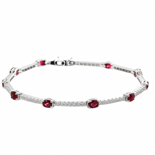 Pulsera de tenis Mirco Visconti de oro blanco con rubíes y diamantes