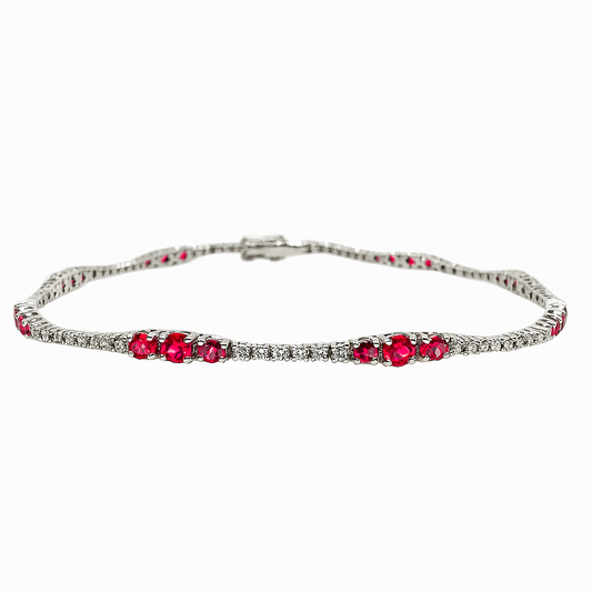 Pulsera de tenis Mirco Visconti de oro blanco con diamantes y rubíes