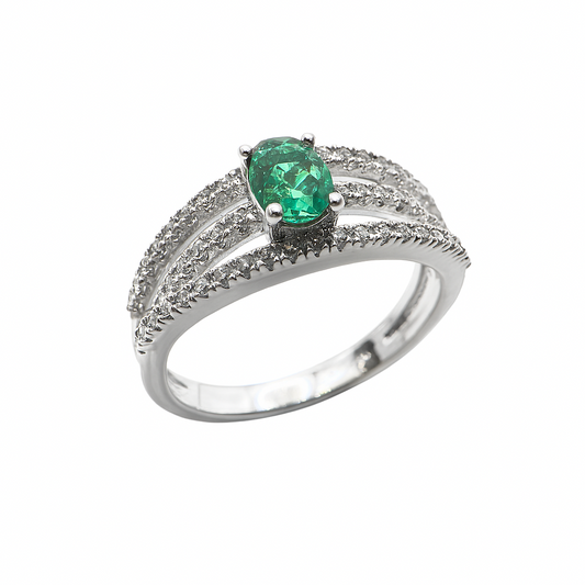 Anello Fascione Mirco Visconti in oro Bianco con Smeraldo e Diamanti