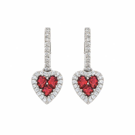 Pendientes de corazón Davite&Delucchi en oro blanco con rubíes y diamantes