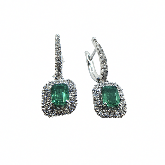 Pendientes colgantes de oro blanco Davite&Delucchi con esmeraldas y diamantes