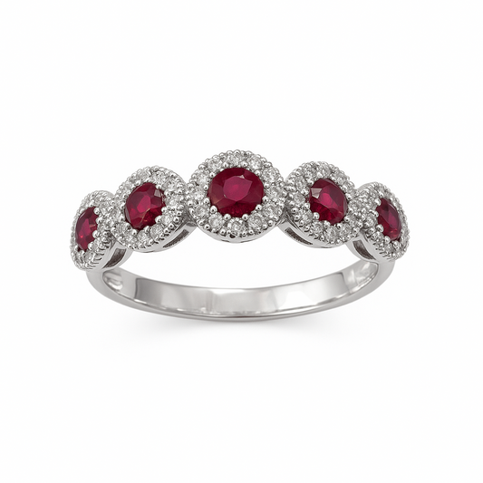 Anillo Davite&Delucchi de oro blanco con rubíes y diamantes