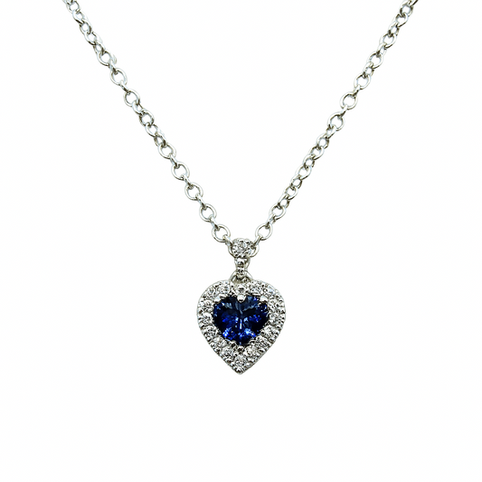 Collar Davite&Delucchi de oro blanco con colgante de corazón con zafiros y diamantes