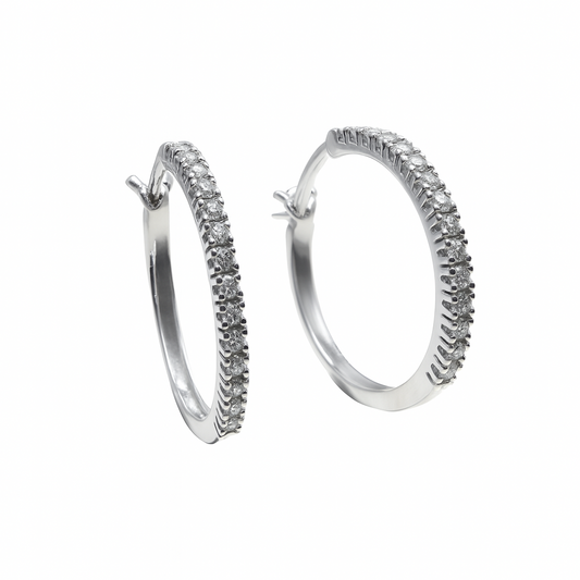 18KT White Gold Hoops with Zircons