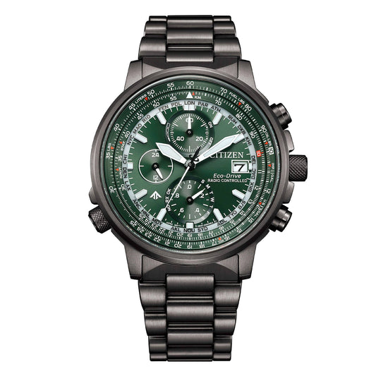 Orologio Citizen Crono Pilot Acciaio 41mm Quadrante Verde