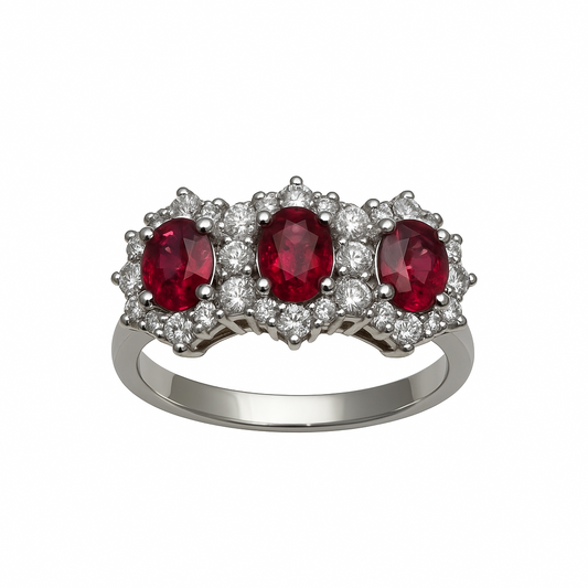 Giorgio Visconti Trilogy Ring in White Gold with Rubies and Diamonds