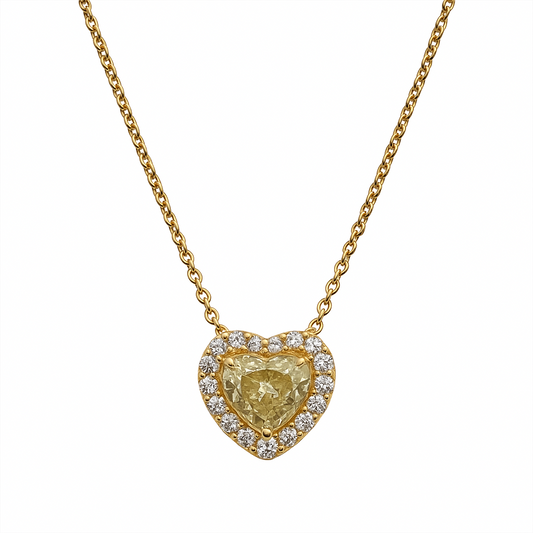 Collana Cuore Giorgio Visconti in Oro Giallo con Diamante Fancy e Diamanti Bianchi