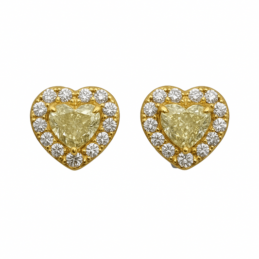 Orecchini Cuori Giorgio Visconti in Oro Giallo con Diamanti Centrali Fancy e Diamanti Bianchi