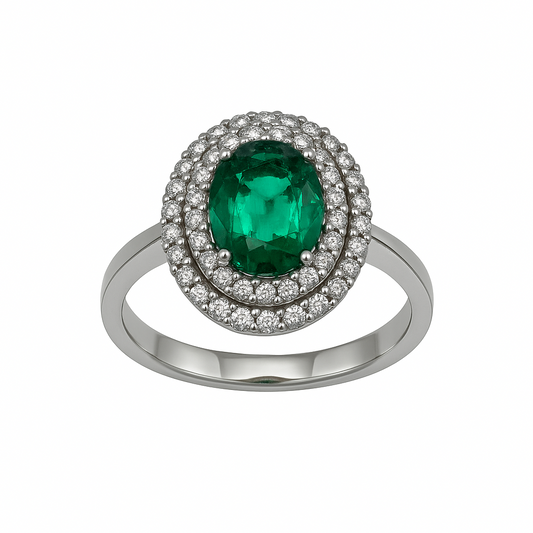 Anello Bibigi Con Rubino-Smeraldo-Zaffiro E Doppio Contorno Di Diamanti