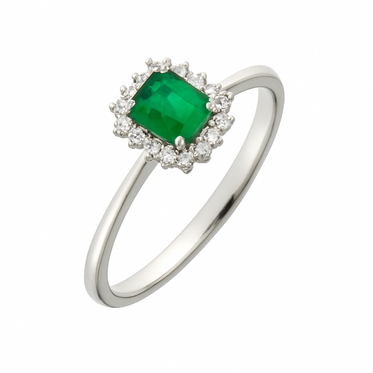 Mirco Visconti Ring with Octagonal-Cut Emerald and Diamonds