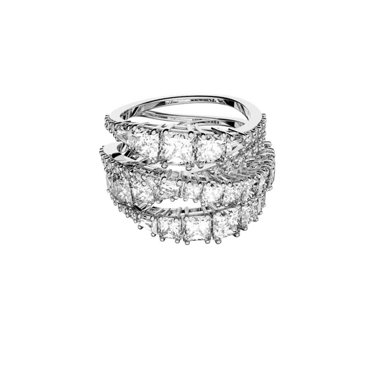 Anello Swarovski Fascione Multipietra Con Luminosi Cristalli In Rodio Bianco
