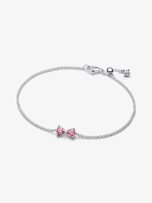 Pulsera Pandora con lazo rosa brillante