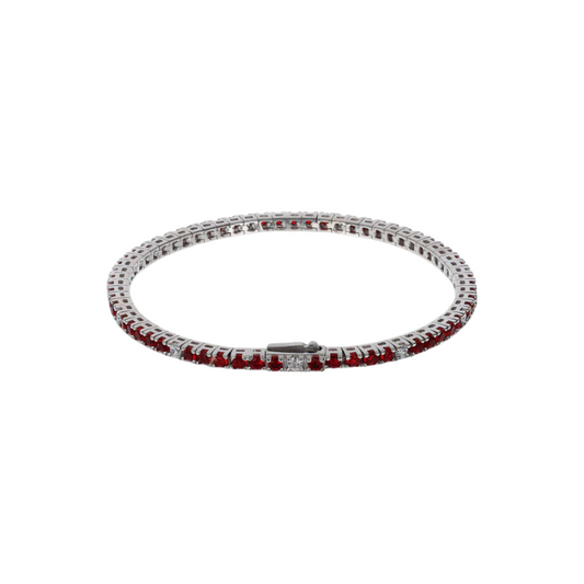 Pulsera de tenis Albert M. en plata bicolor con circonitas rojas y blancas