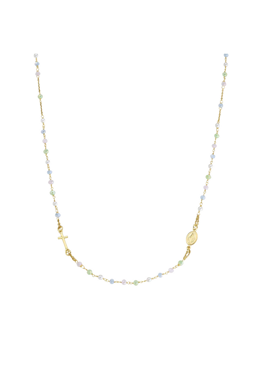 Collana Amen Rosario Girocollo Dorato Con Cristalli Pastello E Perle