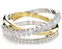 Anello Swarovski a 3 Fasce in Rodio Bianco e Giallo con Pietre Luminose Linea Hyperbola