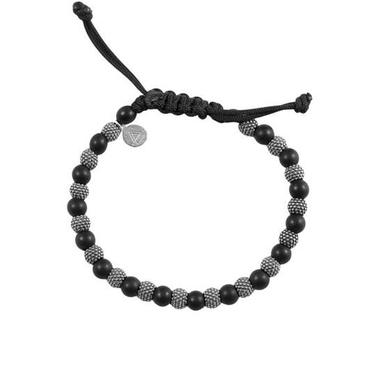 Pulsera de cordón Nove25 Black Soul con piedras y perlas punteadas