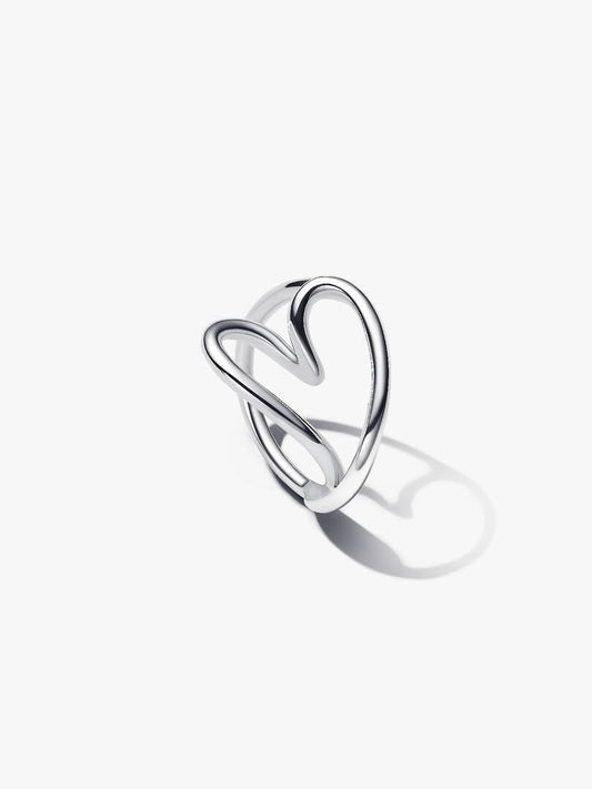 Anillo Pandora Corazón Línea Sinuosa Plata