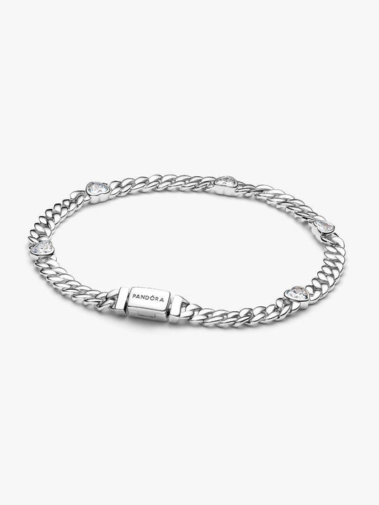 Bracciale Pandora Catena Maglia Cubana Con Cuori