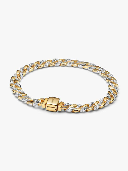 Pandora Cuban Link Bracelet with Silver Pavé and 14K Yellow Gold Plating