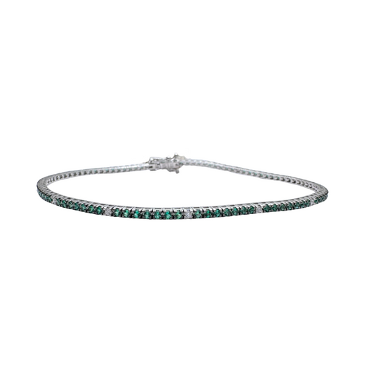Pulsera de tenis de oro blanco Davite&Delucchi con esmeraldas y diamantes alternados