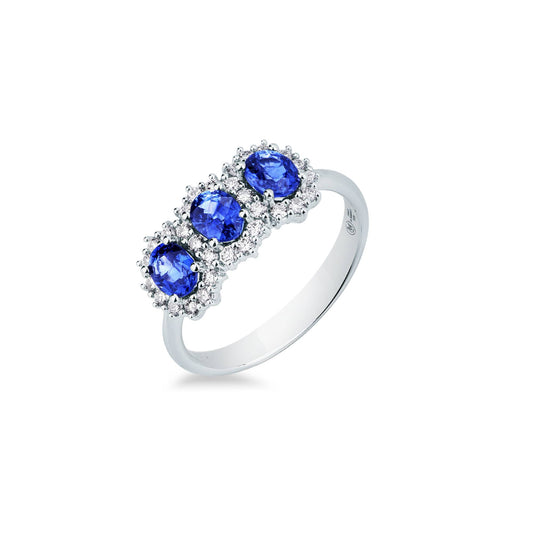 Anillo Trilogy de Mirco Visconti en oro blanco con zafiros y diamantes