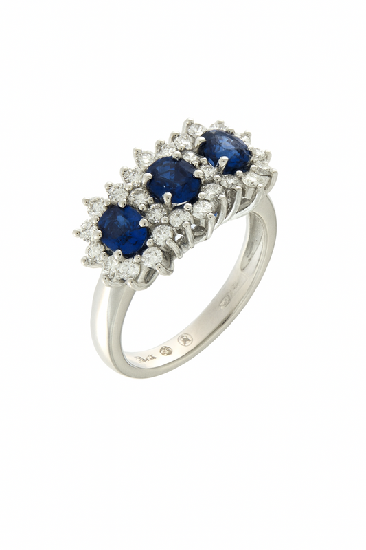 Anillo Trilogy de Mirco Visconti en oro blanco con zafiros y diamantes