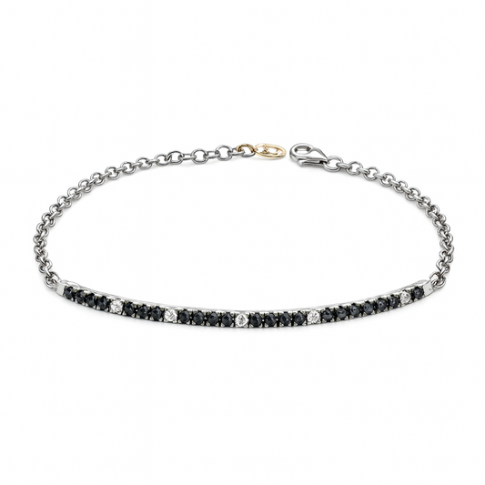 Pulsera de tenis Davite&Delucchi con cadena de oro blanco y diamantes blancos y negros