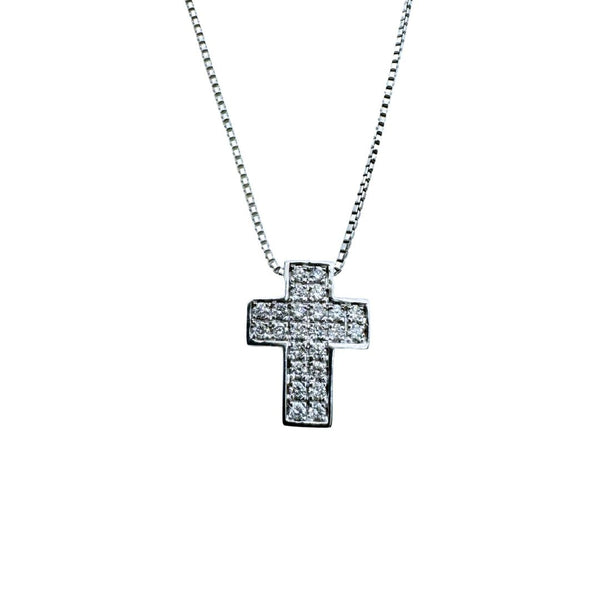Collar Iannelli hecho a mano en oro blanco con colgante de cruz y diamantes de 0,15 ct.