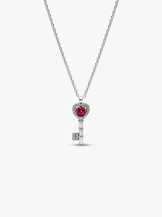 Collana Pandora Chiave Con Cuore Rosso