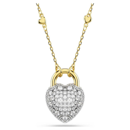 Collana Swarovski Idyllia Pendente Cuore Pavé Color Perla Placcata Oro Giallo