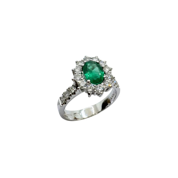 Anello in Oro Bianco con Smeraldo Naturale Taglio Ovale con Diamanti 5997