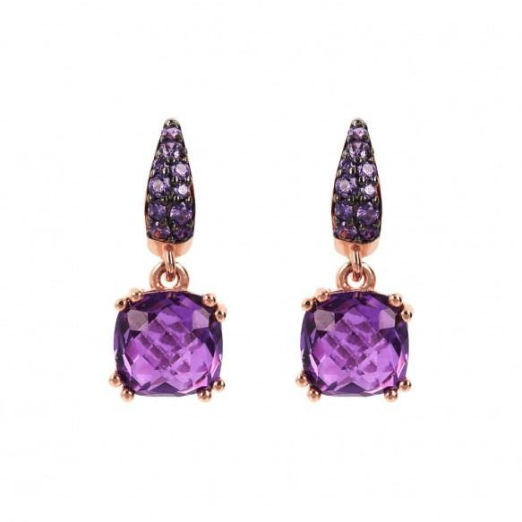 Pendientes colgantes Bronzallure con prisma de gemas cuadradas y pavé de amatista