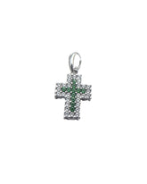 White Gold Pendant Cross with White and Green Zircons