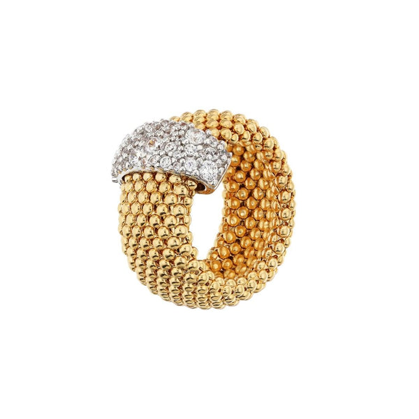 Anello Bronzallure A Fascia Golden Maglia Popcorn Con Pavé Di Cubic Zirconia