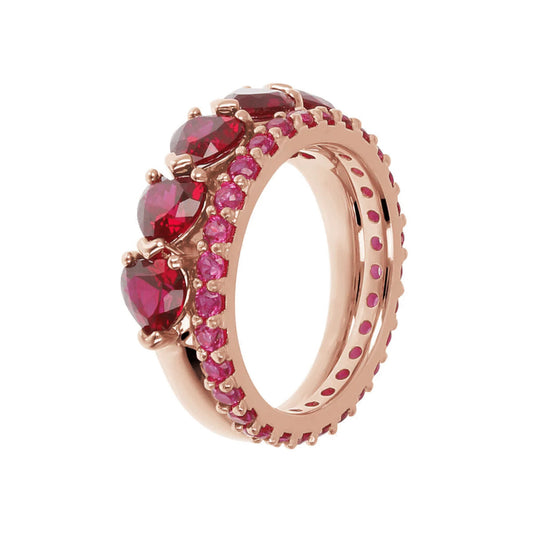 Bronzallure Double Ring in Golden Rose with Red Stones