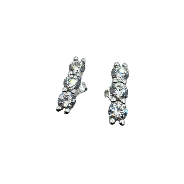 Trilogy Stud Earrings in 18KT White Gold and Zirconia