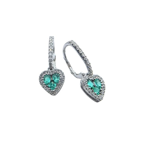 Orecchini Pendenti Davite&Delucchi con Cuori in oro Bianco con Diamanti e Smeraldi BB008952SM