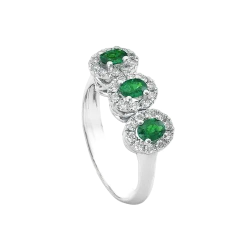 Anello Trilogy Golay in Oro Bianco con Diamanti e Smeraldi Naturali ACL3122DISM34