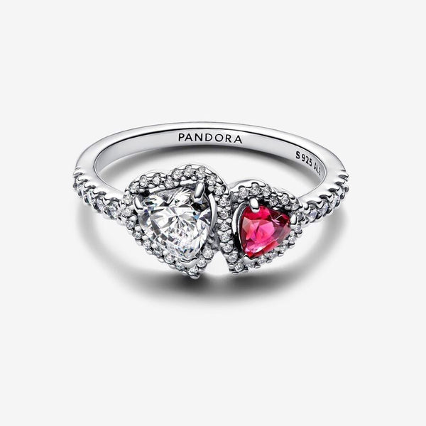 Anello Pandora Doppi Cuori Bianco E Rosso 193662C01