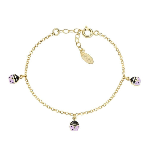 Bracciale Amen Bimba Coccinelle Pendenti Smaltate Rosa E Nero