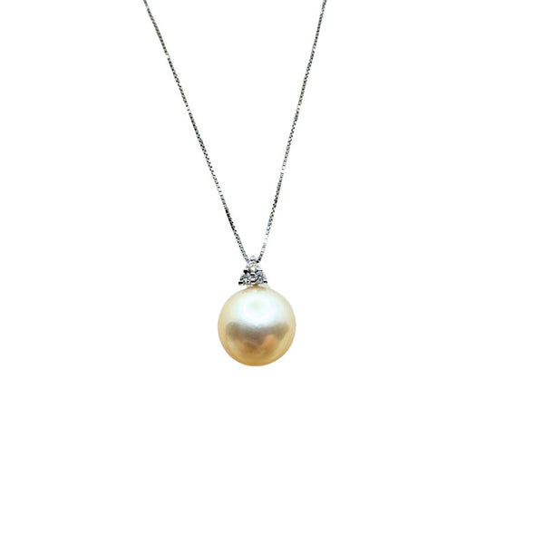 Collar Iannelli hecho a mano con colgante de perla Akoya de 7,5 mm con diamantes de talla brillante F VS de 0,03 ct.