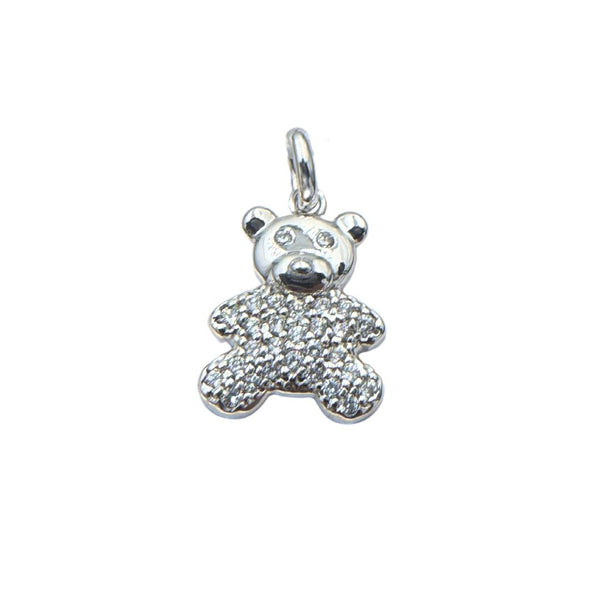 Colgante de osito de oro blanco con circonitas